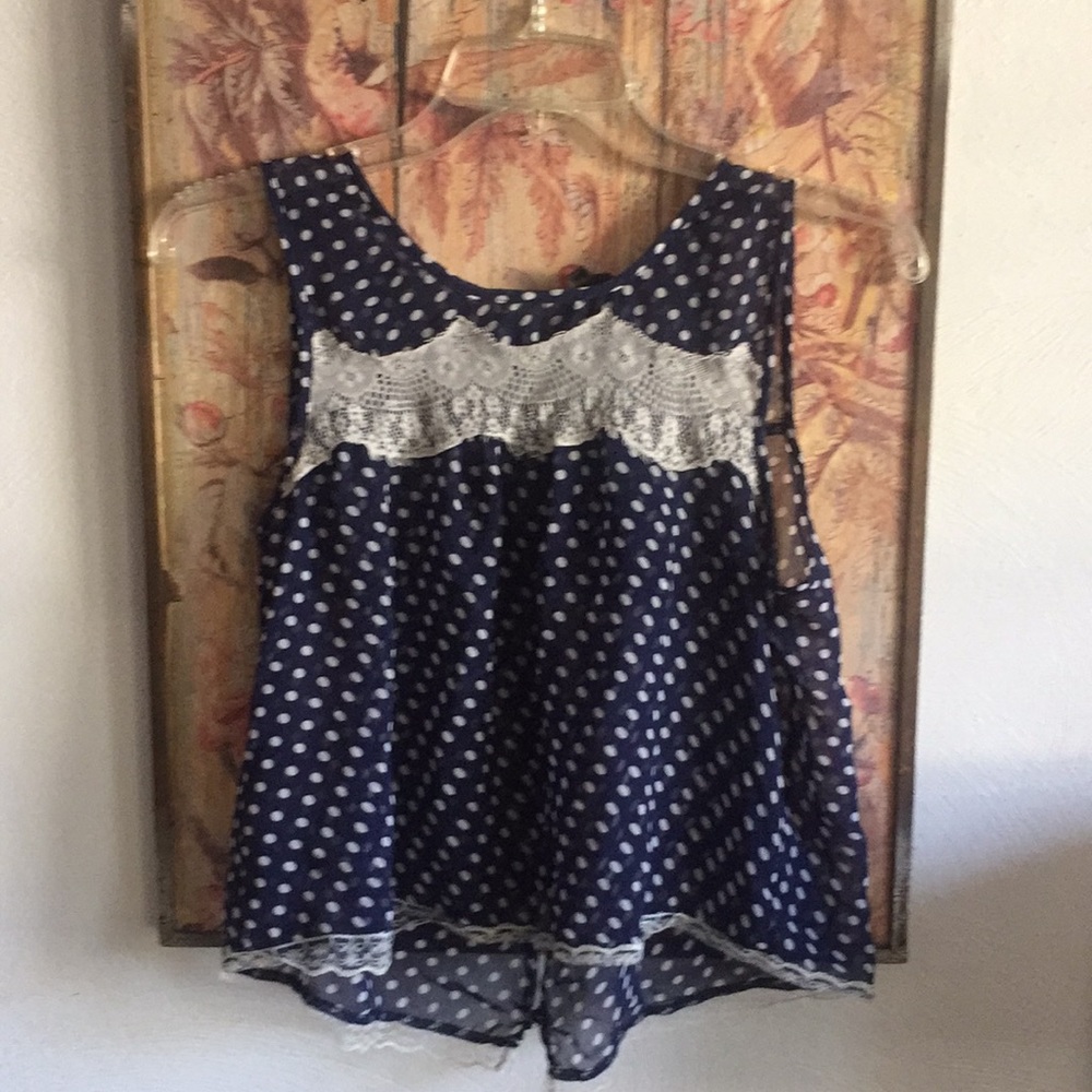 URBAN OUTFITTERS SEMI SHEER TOP POLKA DOT RETRO GIRLY CROP TANK TOP S